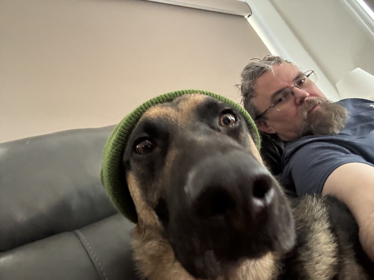 Sirius with a cozy hat